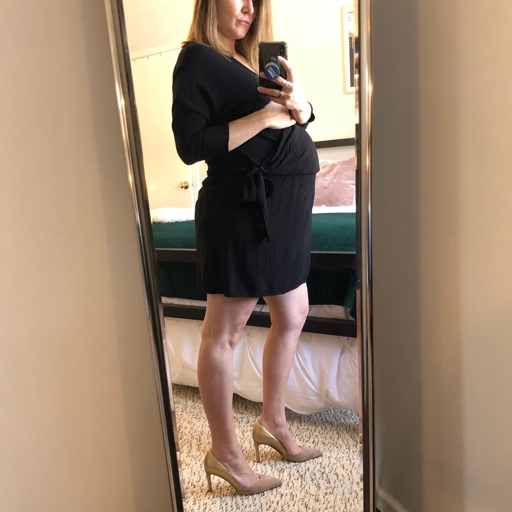 HATCH black mini 3/4 sleeve cross-front dress